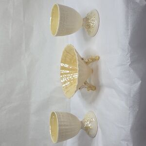 Belleek 2nd And 3rd Green Mark Egg Cups And Salt Dip